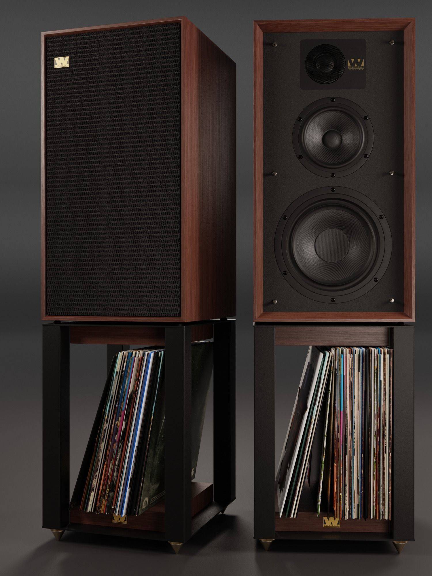 wharfedale linton heritage loudspeaker and stands with vinyls 3d model max obj fbx blend dae